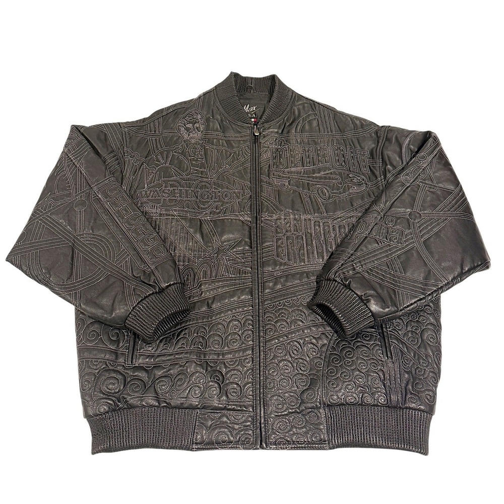 Vintage Max USA Leather Jacket Embroidered Patterned Design Hip Hop Y2K 90s XL